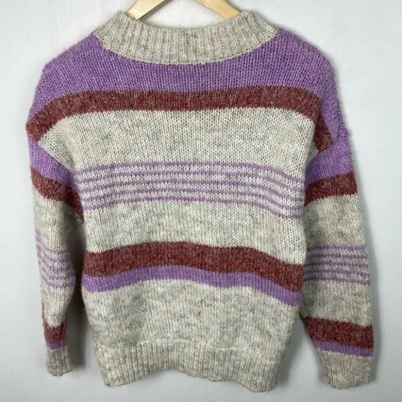 Heartloom Cecily Striped Chunky Knit Sweater Size XS Purple Fuzzy Grandpa Boho‎ - Picture 5 of 9